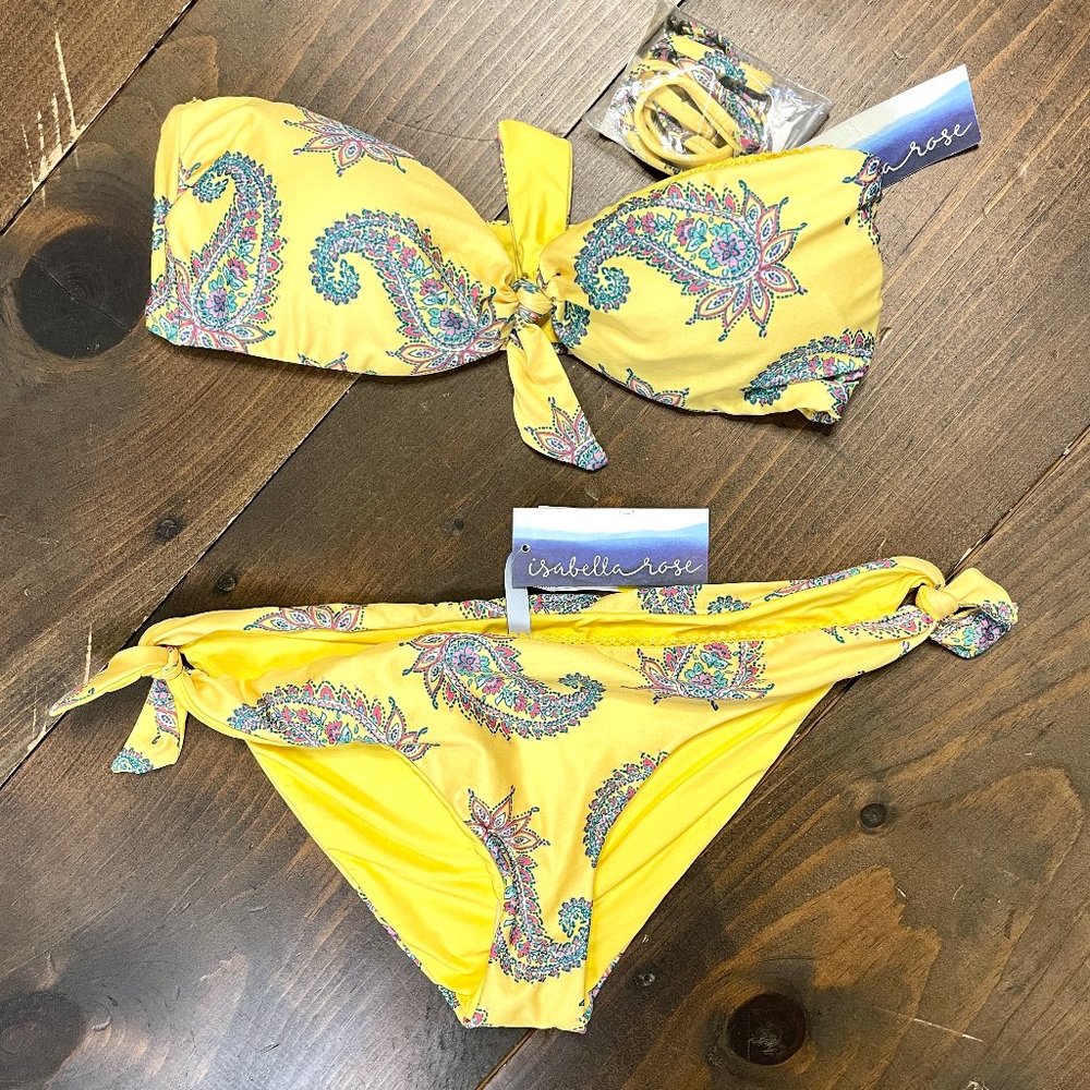 Bloomingdales Yellow Paisley Halter Bandeau Bikini with Bikini Bottoms included
